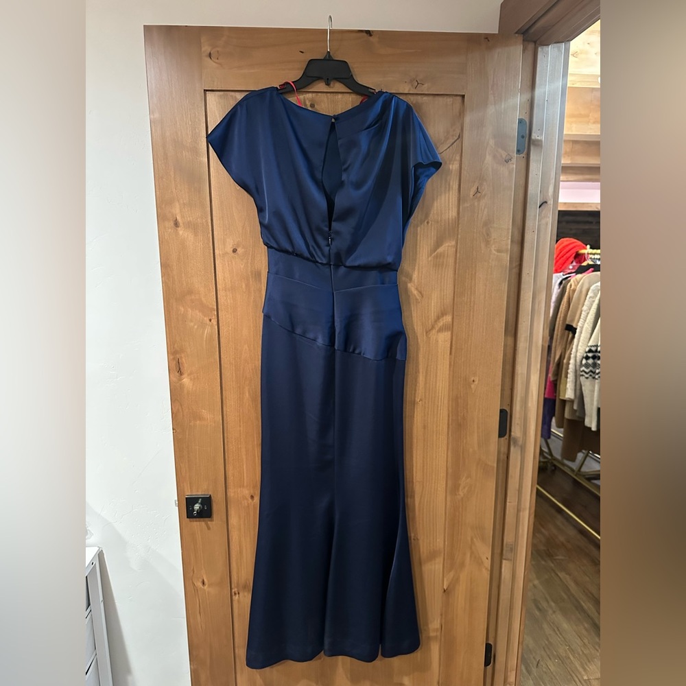 Halston Lissandra Satin Navy Blue Draped Gown - Picture 4 of 5